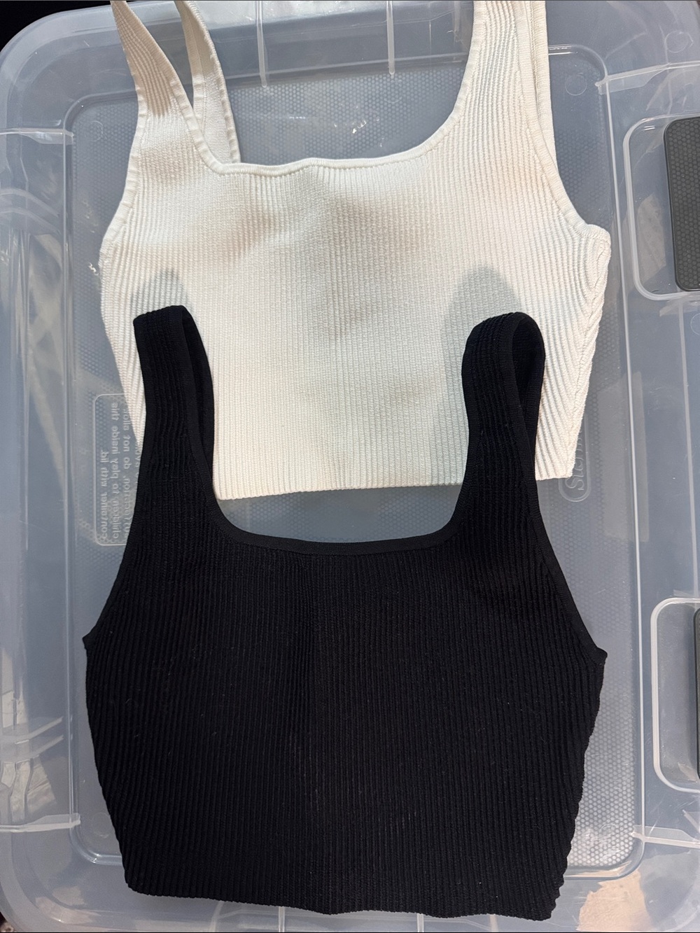Aritzia Ribbed Square-Neck Crop Tank — White & Black - back and white both